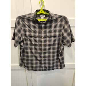 Duluth Trading Shirt Mens 2XL XXL Black Gray Plaid Short Sleeve Summer Gorpcore